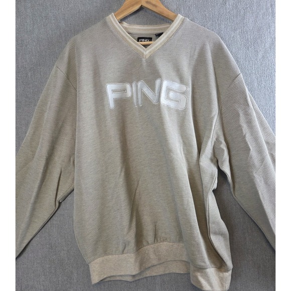 Ping Other - Ping Golf Vintage Sweatshirt L Knit Pullover Spellout Logo Woven Oatmeal Y2K